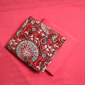 Red - 3pc Cotton Bagru Print Kurta with Plain Dupatta 04