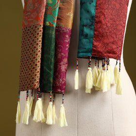 Multicolor - pure silk patchwork stole with tassels 50