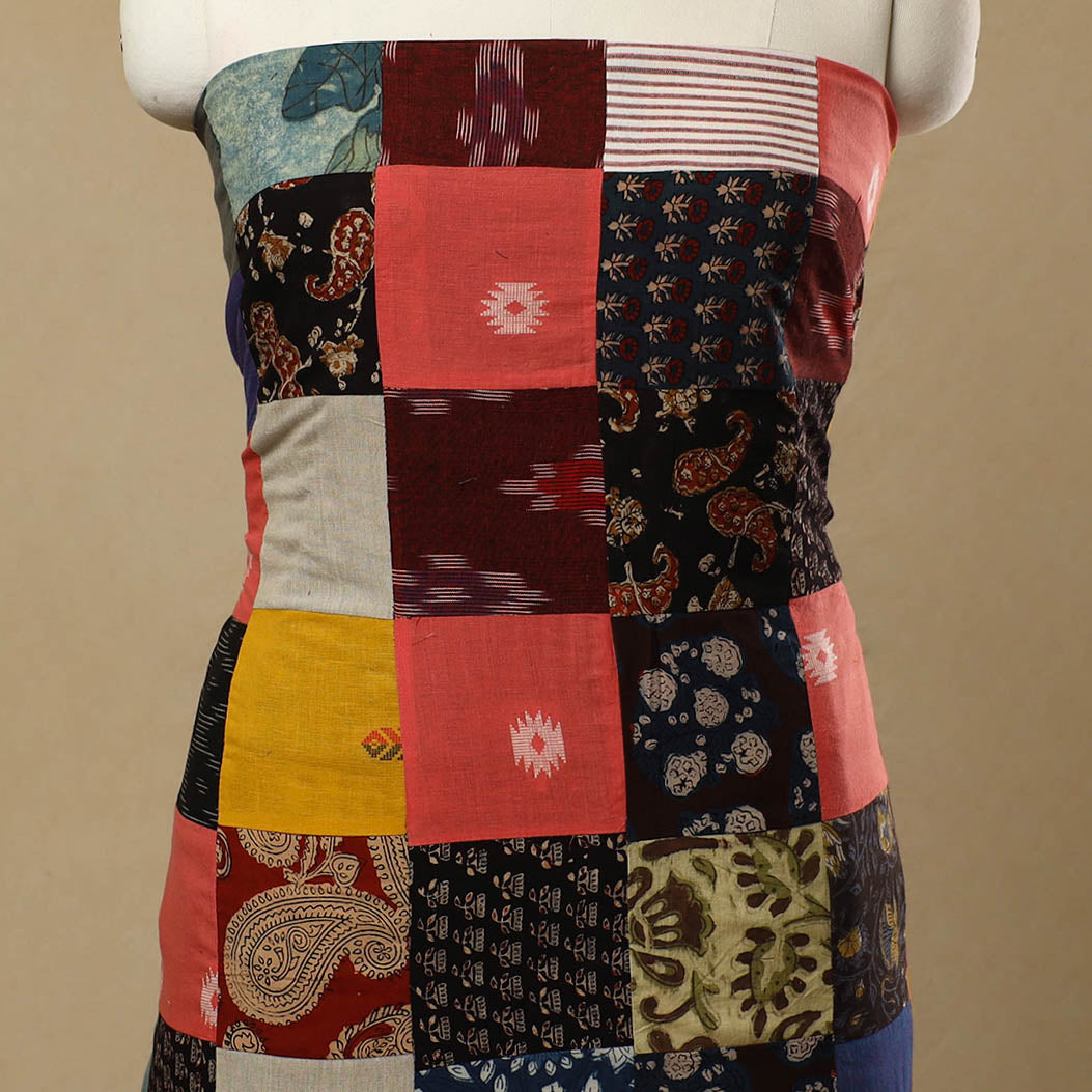 Multicolor - Handcrafted Patchwork Cotton Kurta Material (2.7m) 04