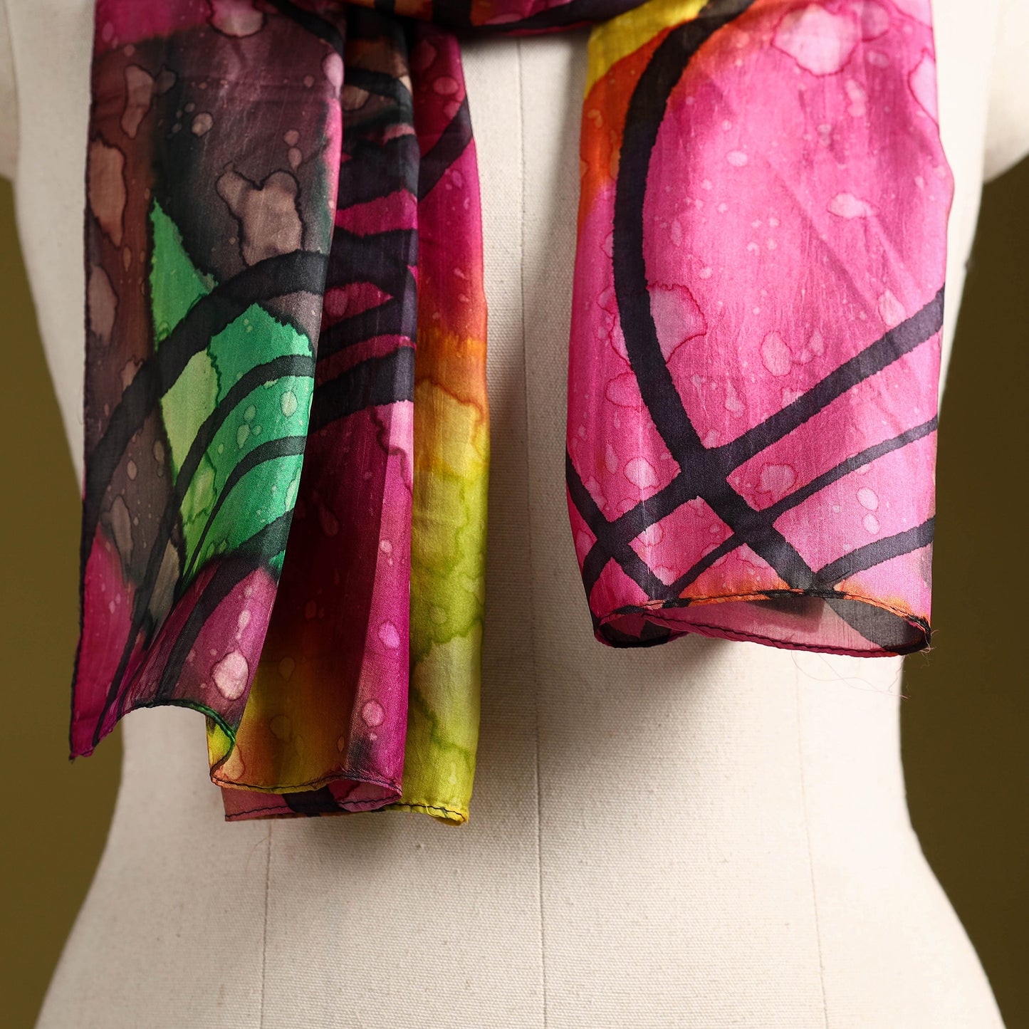 Multicolor - pure silk tie-dye stole 63 - handcrafted