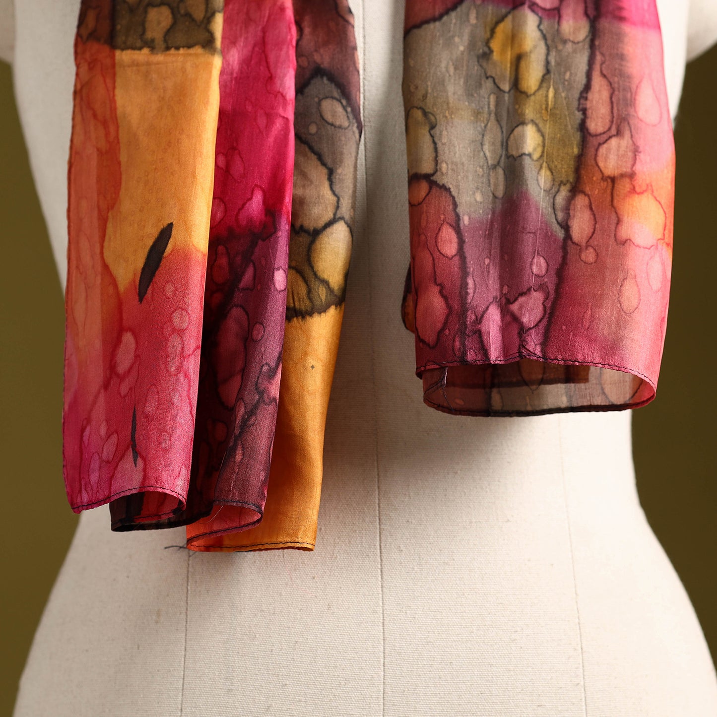 Multicolor - pure silk tie-dye stole 66 - handcrafted