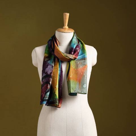 Multicolor - pure silk tie-dye stole 73 - handcrafted