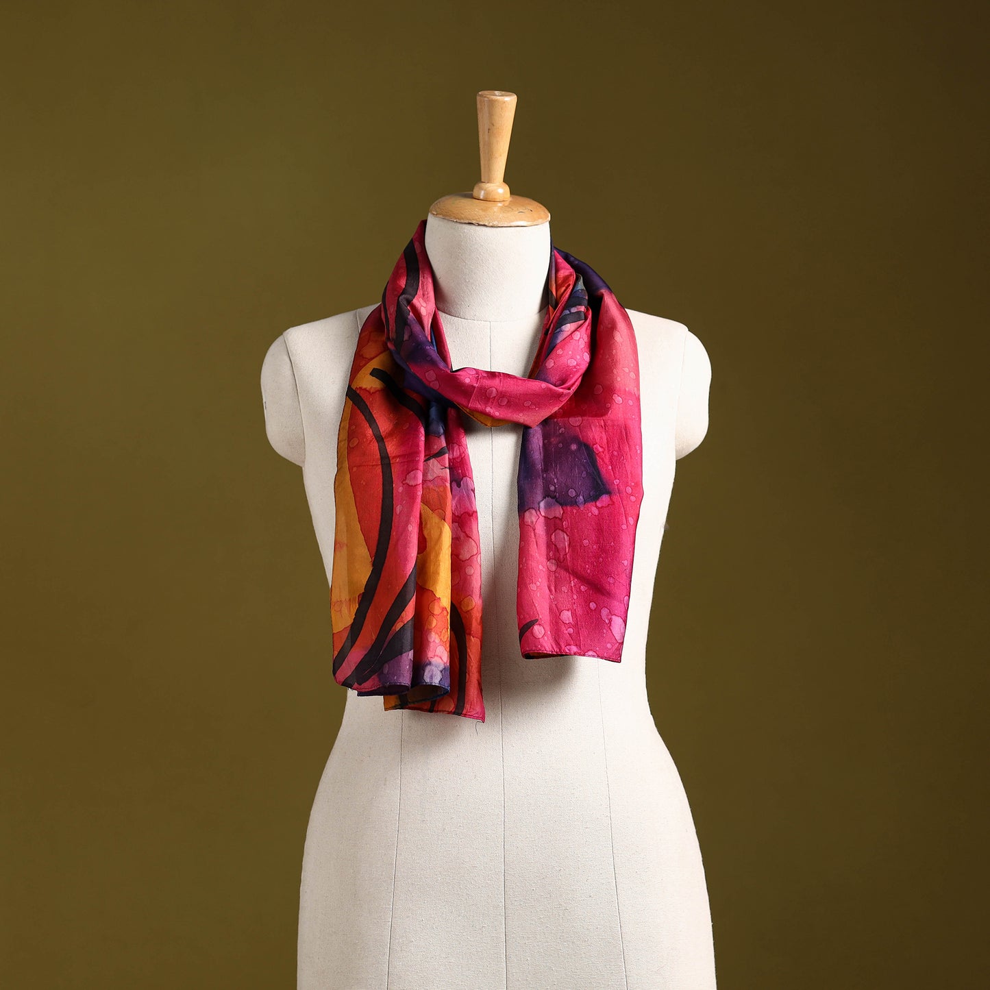 Multicolor - pure silk tie-dye stole 81 - handcrafted