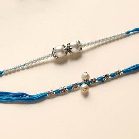  Handmade German Silver Pearl Rakhi & Lumba Set 
