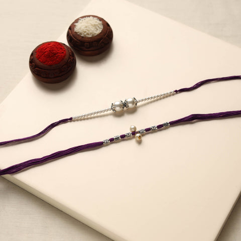  Handmade German Silver Pearl Rakhi & Lumba Set 