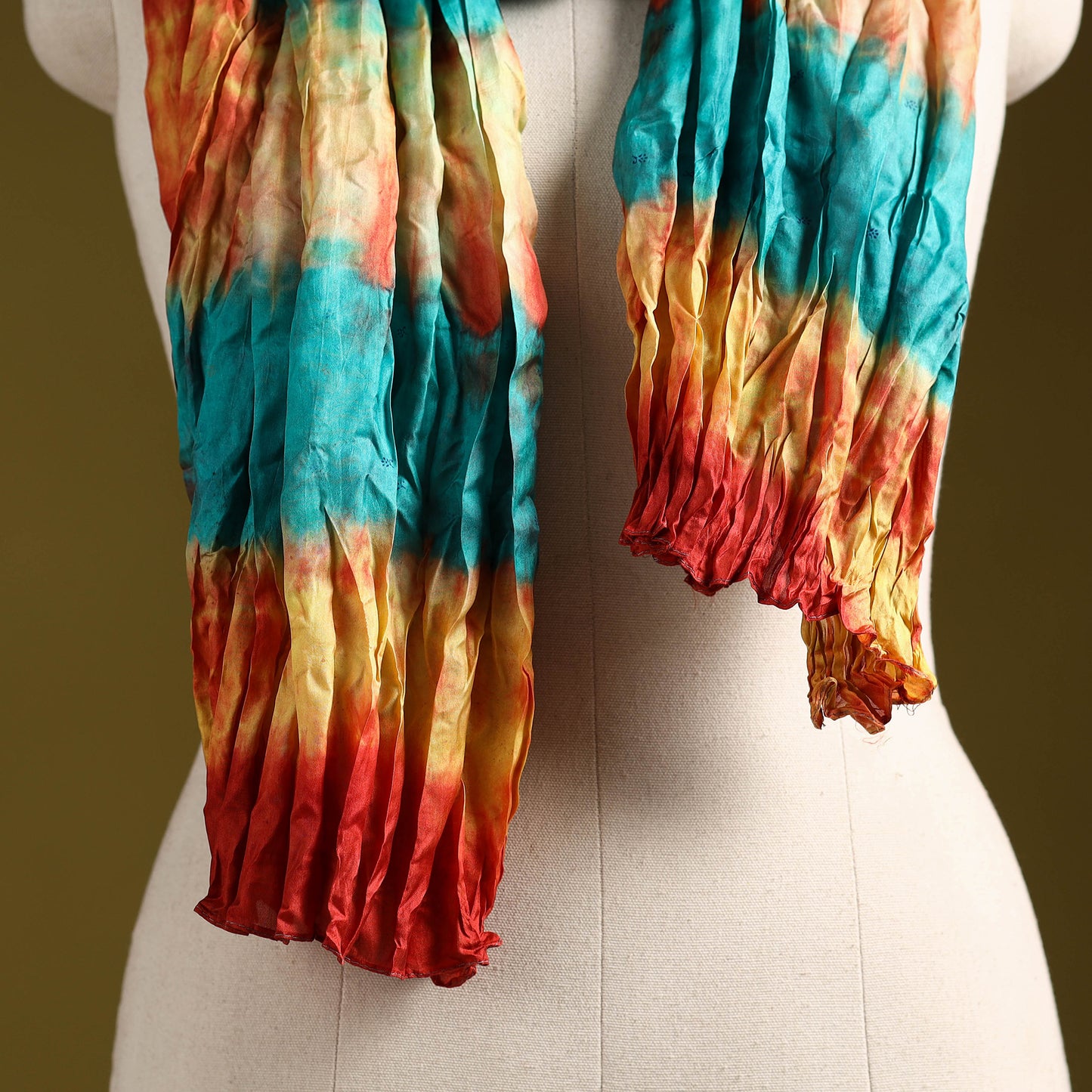 Multicolor - pure silk tie-dye shibori stole 117