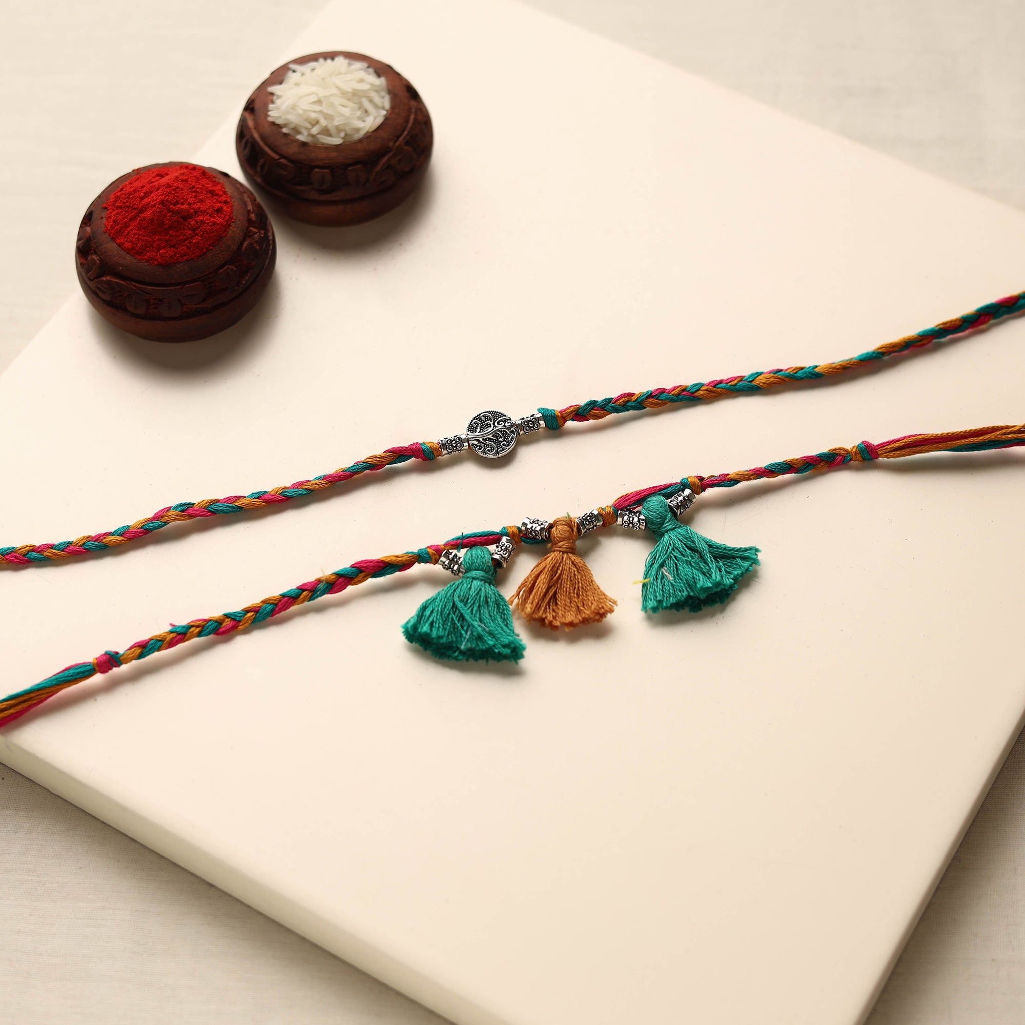 Handmade German Silver Rakhi & Lumba Set 199