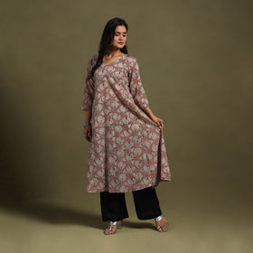 Red - natural dyed cotton a-line bagru kurta 01