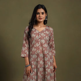 Red - natural dyed cotton a-line bagru kurta 01