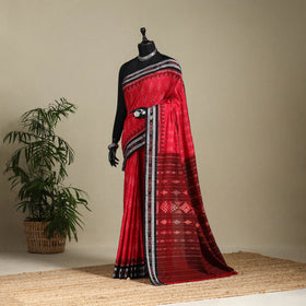 Red - handloom cotton sambalpuri ikat saree 11 - handcrafted