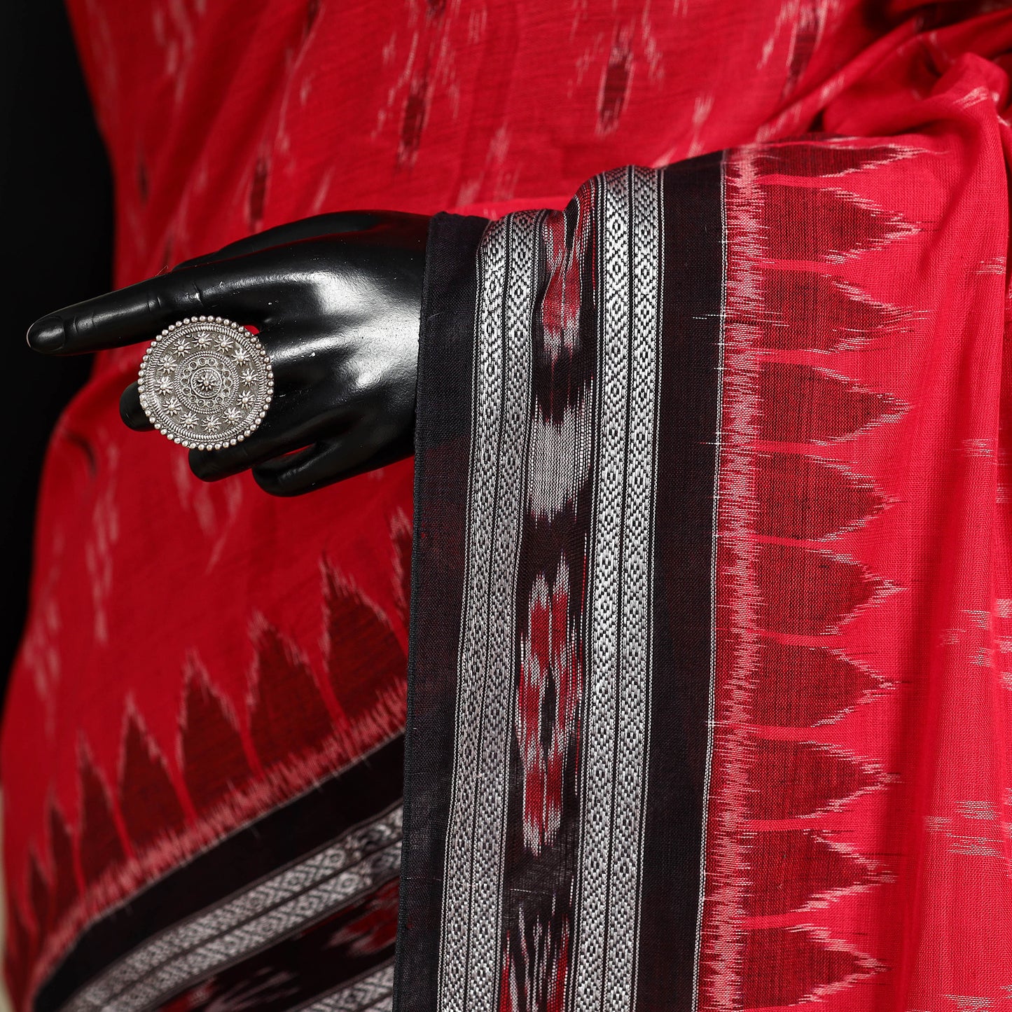 Red - handloom cotton sambalpuri ikat saree 11 - handcrafted