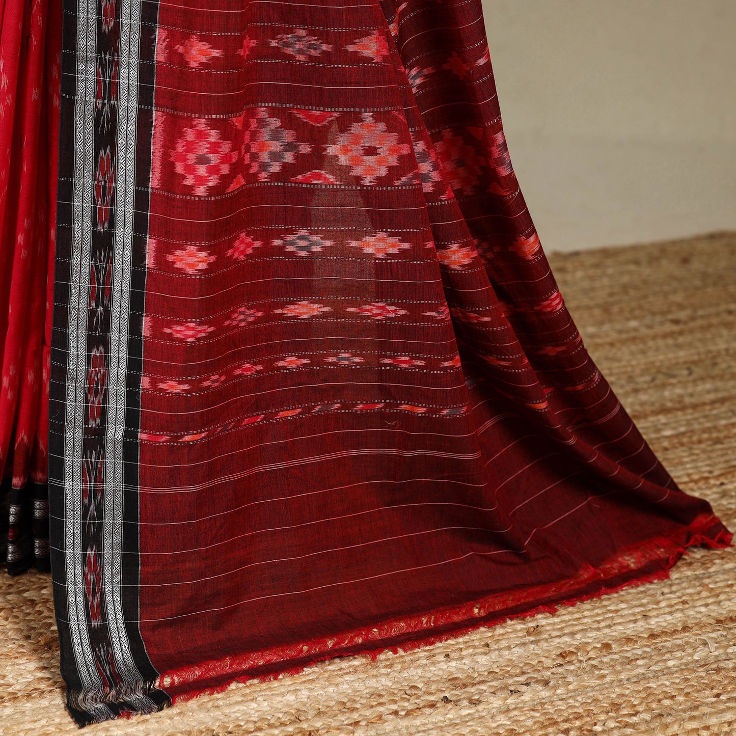 Red - handloom cotton sambalpuri ikat saree 11 - handcrafted
