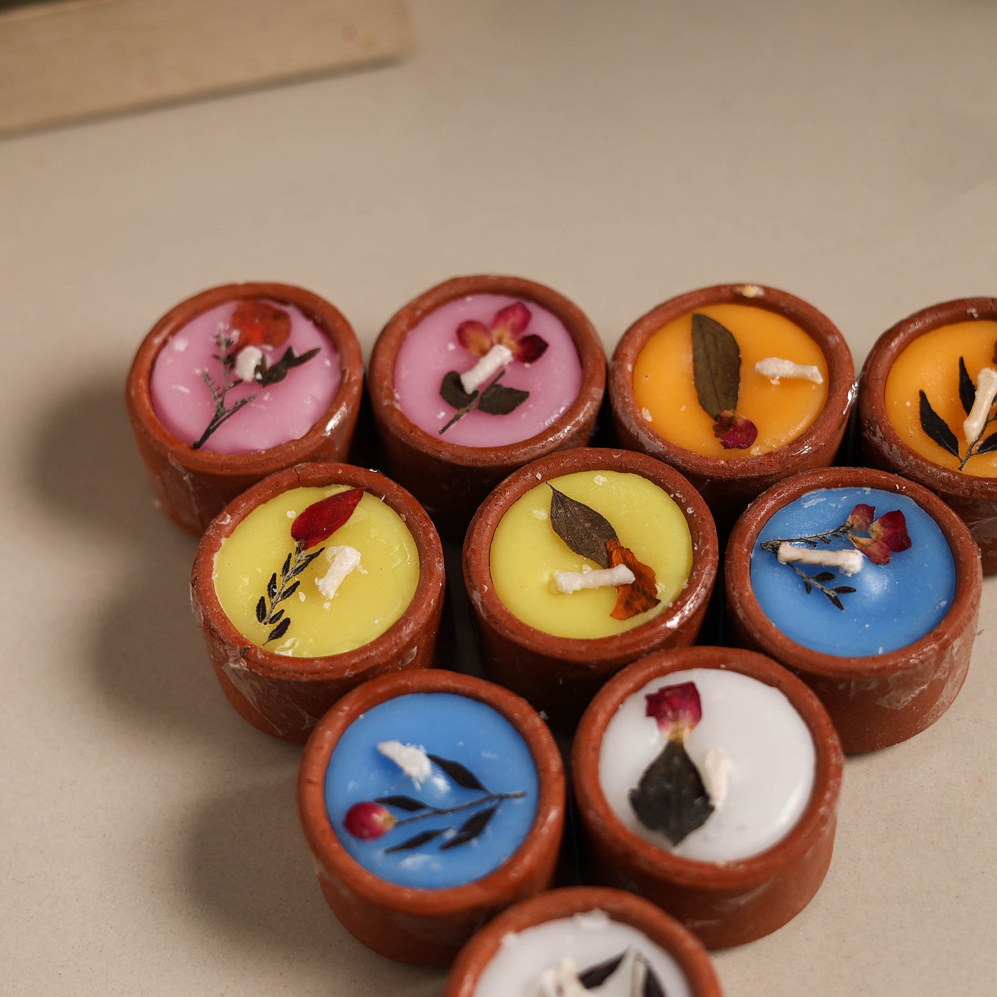 Sri aurobindo ashram ball clay diya with wax (set of 10) 13