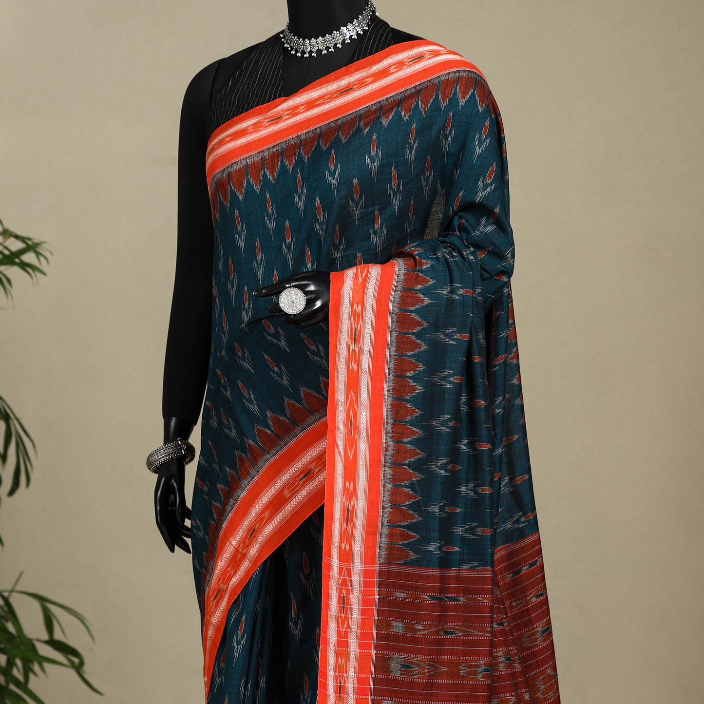 Green - handloom cotton sambalpuri ikat saree 08