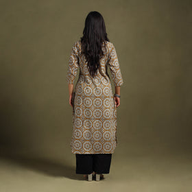 Yellow Block Print Natural Dyed Cotton Straight Bagru Kurta