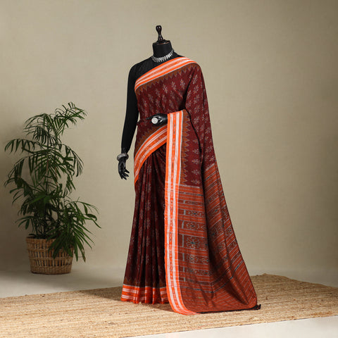 Maroon - handloom cotton sambalpuri ikat saree 09