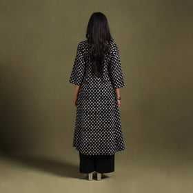 Black Block Print Natural Dyed Cotton A-Line Bagru Kurta