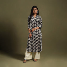 Black - natural dyed cotton straight bagru kurta 09