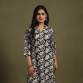 Black - natural dyed cotton straight bagru kurta 09