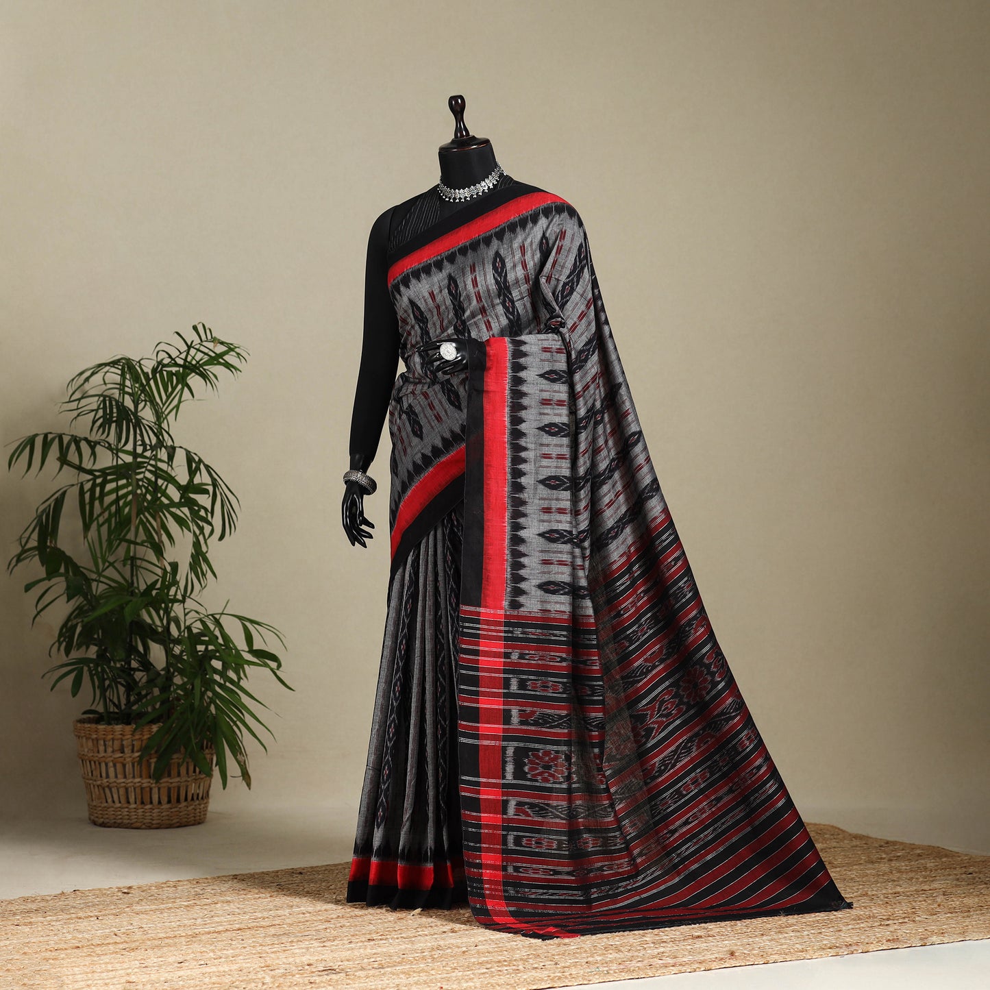 Grey - handloom cotton sambalpuri ikat saree 16