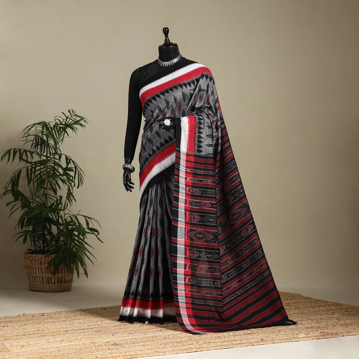 Grey - handloom cotton sambalpuri ikat saree 19