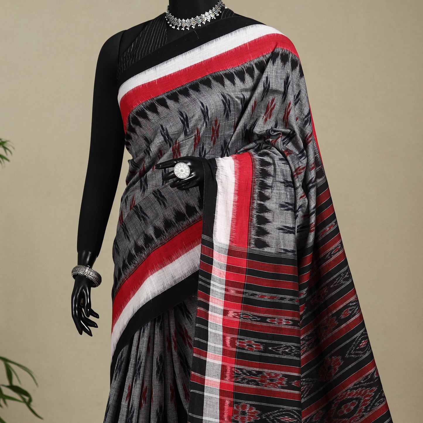 Grey - handloom cotton sambalpuri ikat saree 19