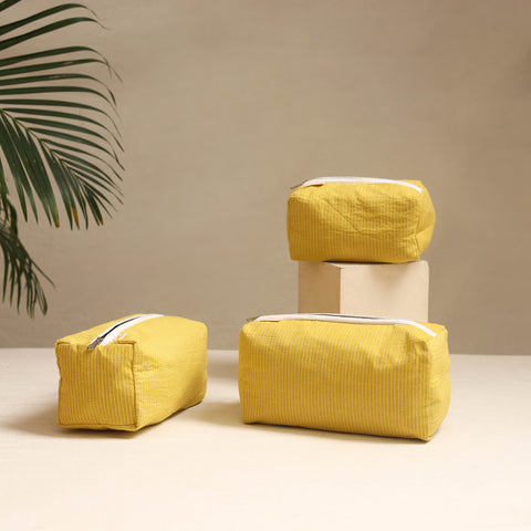 Yellow - handmade cotton toiletry bags (set of 3) 02