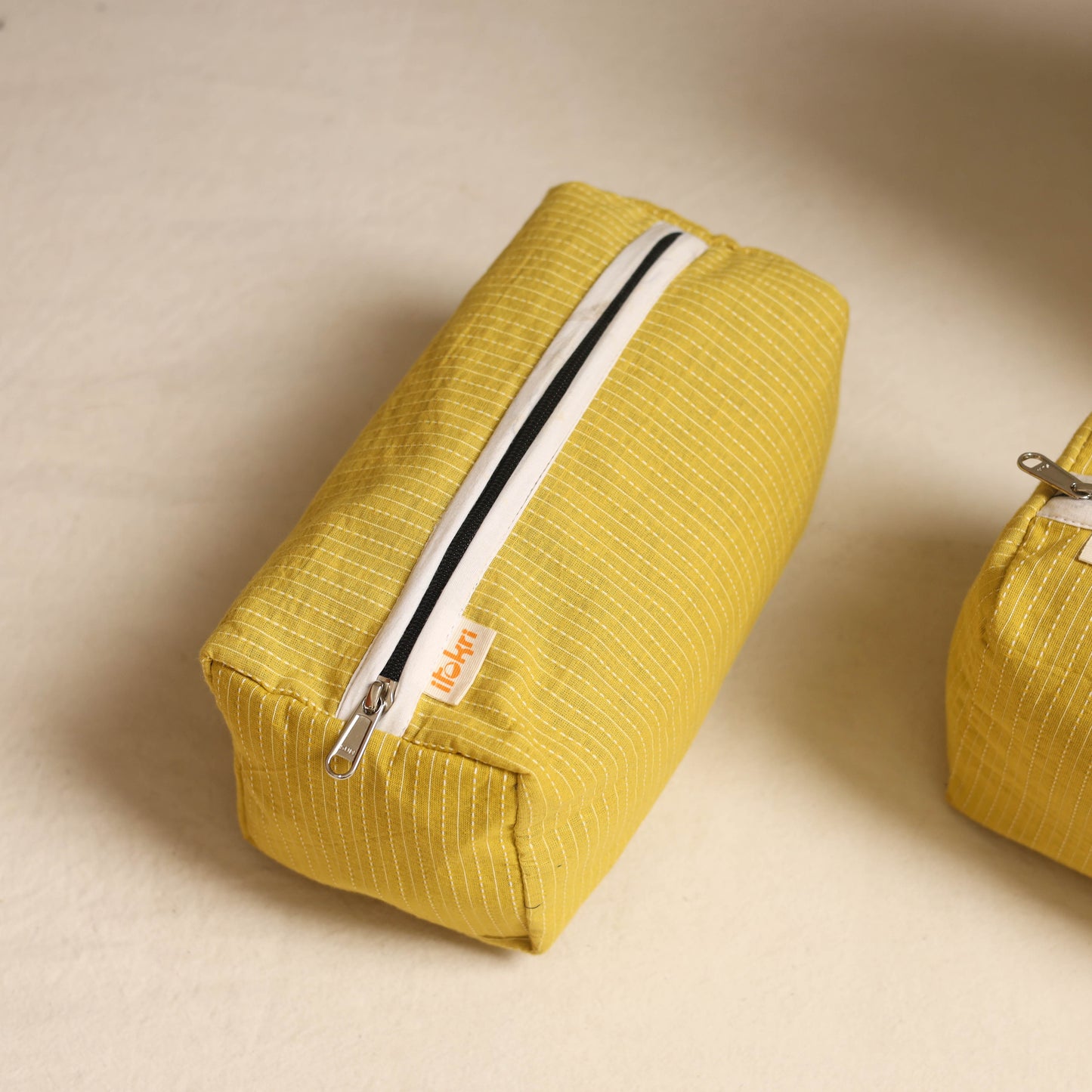 Yellow - handmade cotton toiletry bags (set of 3) 02