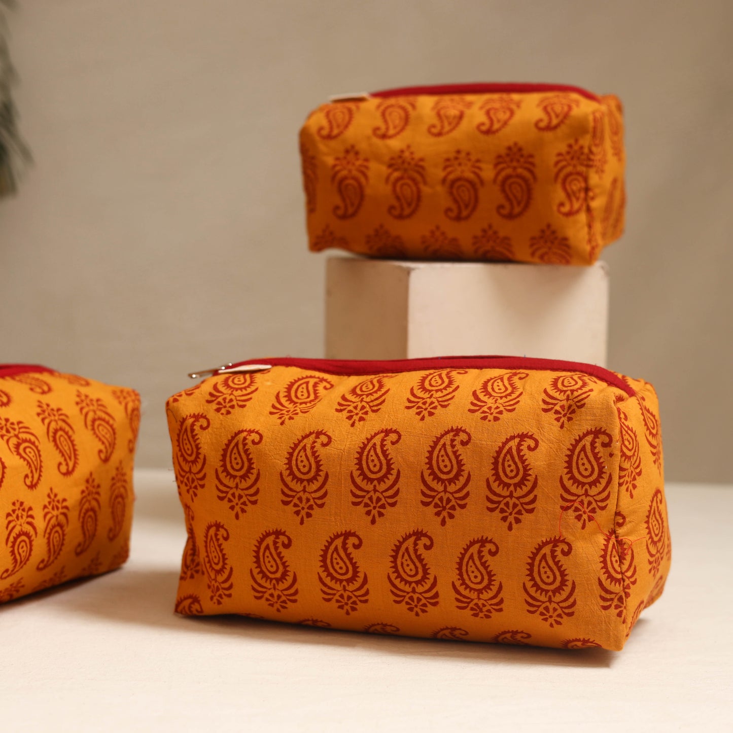 Orange - handmade cotton toiletry bags (set of 3) 06