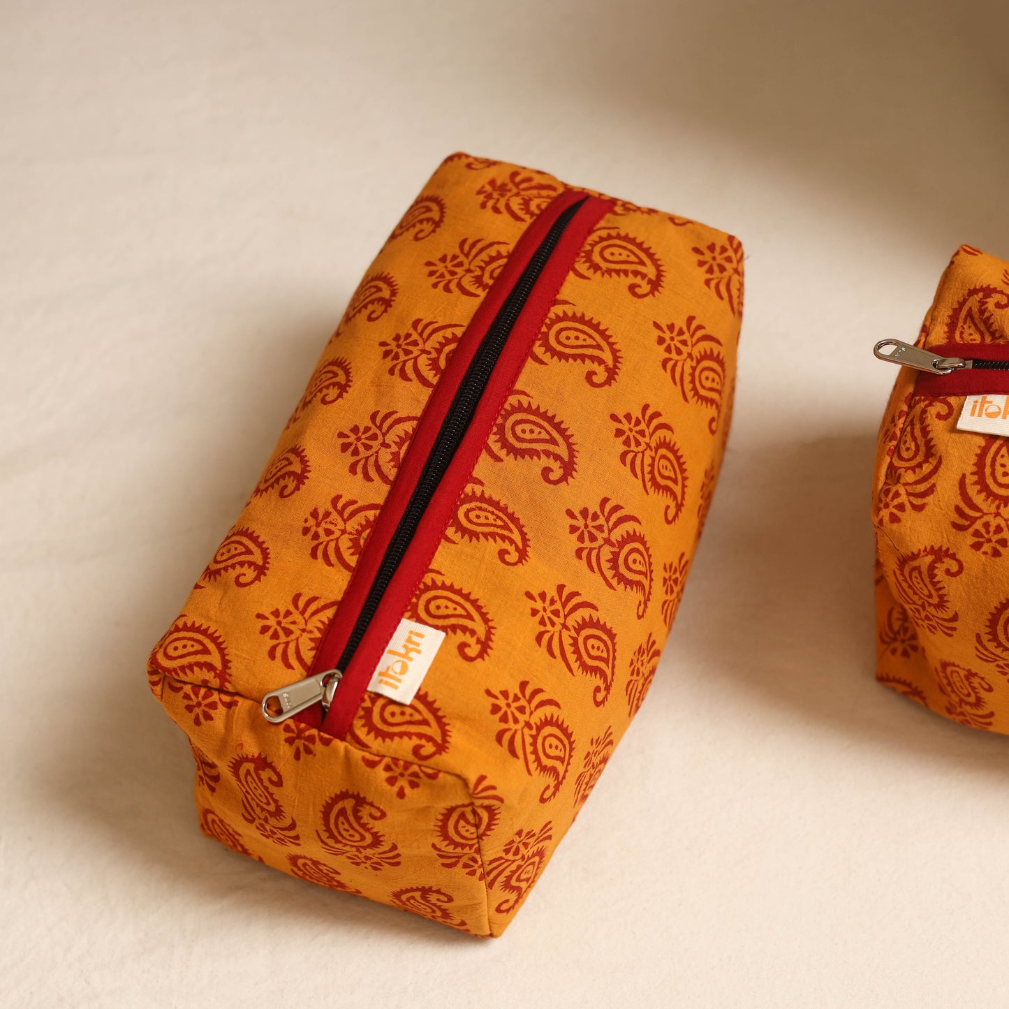 Orange - handmade cotton toiletry bags (set of 3) 06