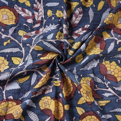 Blue - Handpainted Srikalahasti Kalamkari Pen Work Handloom Chanderi Silk Fabric