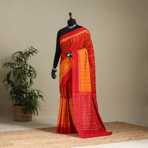 Orange - handloom cotton sambalpuri ikat saree 57