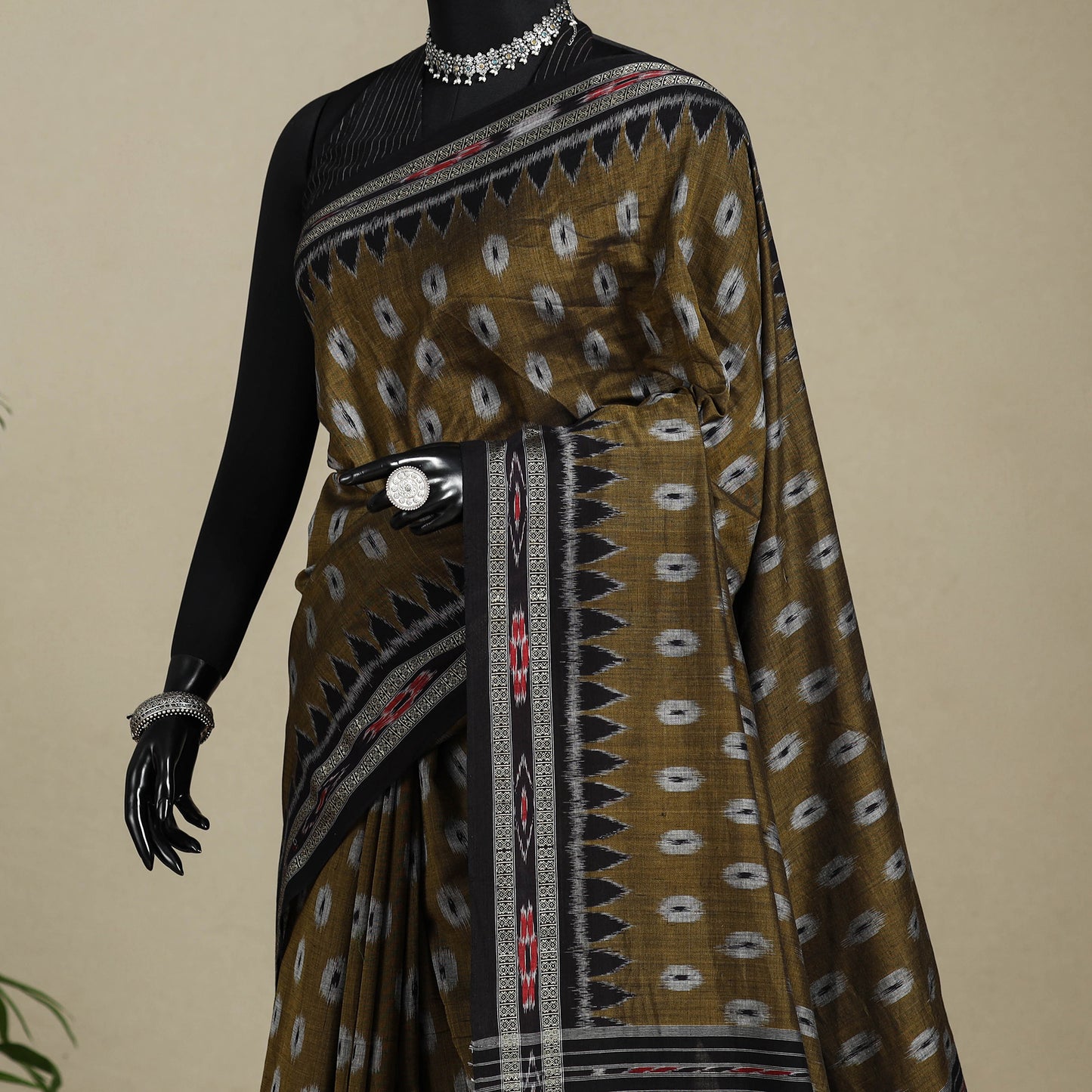 Brown - handloom cotton khandua ikat saree 24 - handcrafted