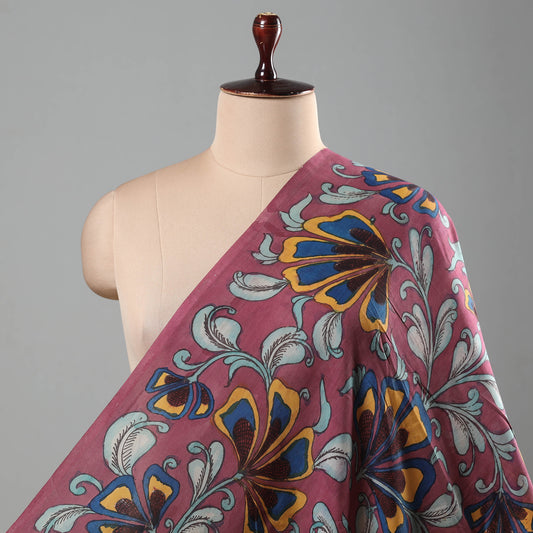 Purple - Handpainted Srikalahasti Kalamkari Pen Work Handloom Chanderi Silk Fabric