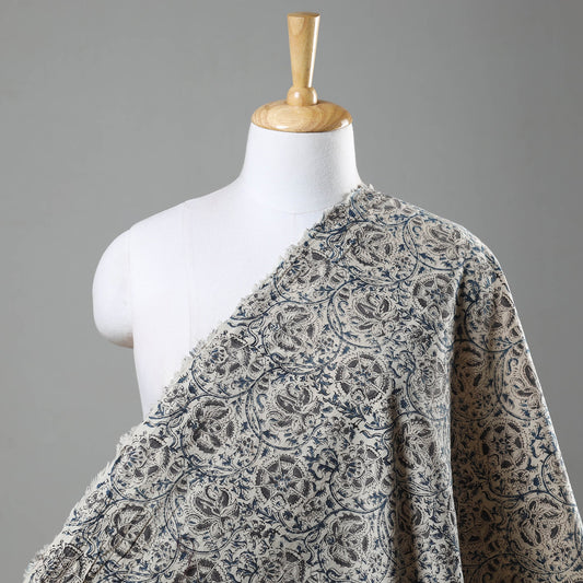 Grey - Pedana Kalamkari Hand Block Printed Cotton Fabric