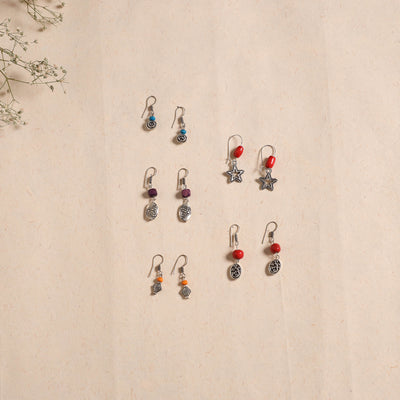 Multicolor - handmade german silver bead work earrings (set