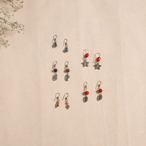 Multicolor - handmade german silver bead work earrings (set