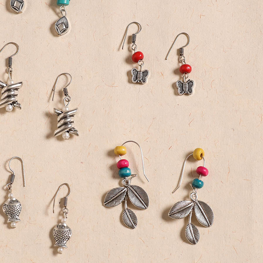 Multicolor - handmade german silver bead work earrings (set