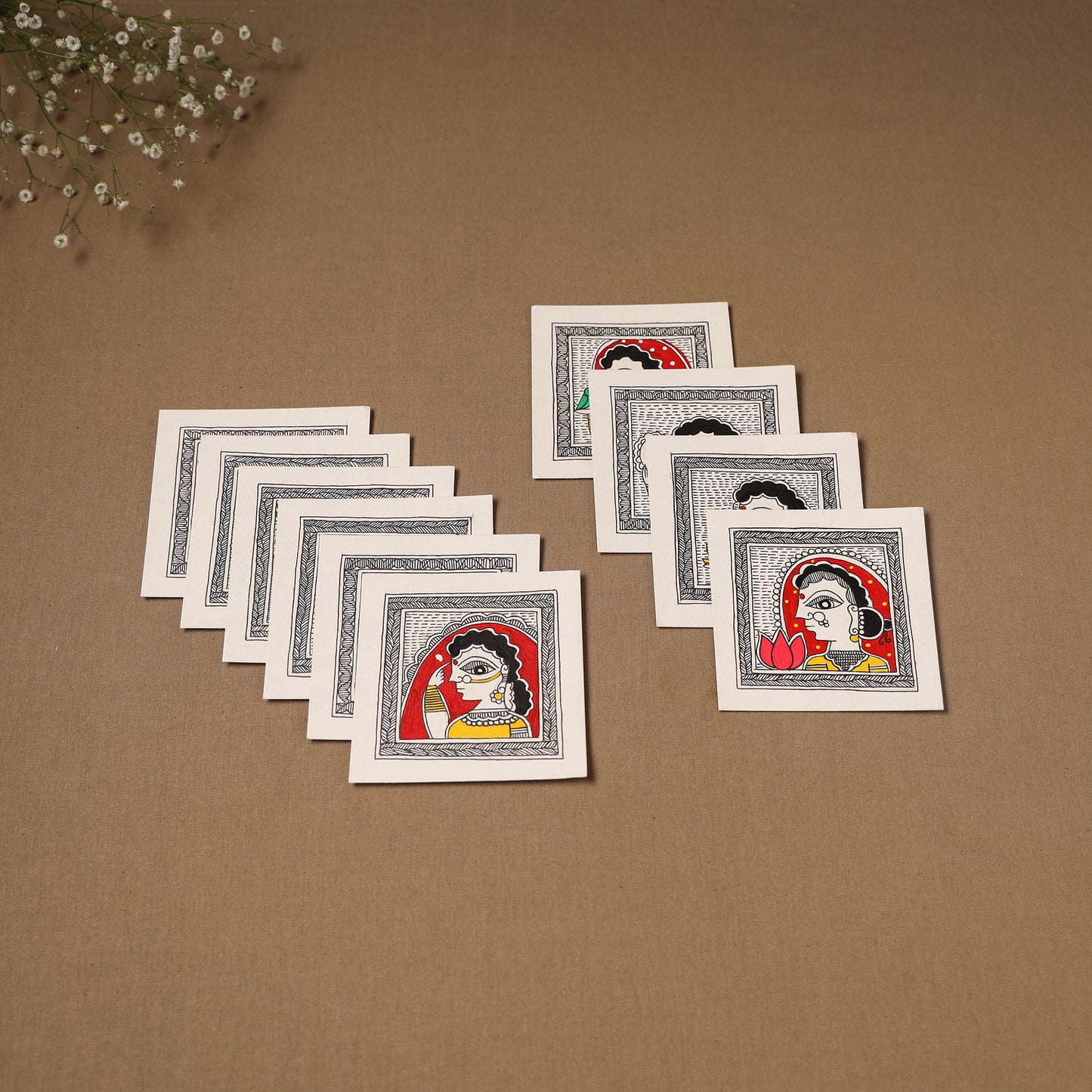 Madhubani Handpainted Wall Decor Cards (Set of 10) 02