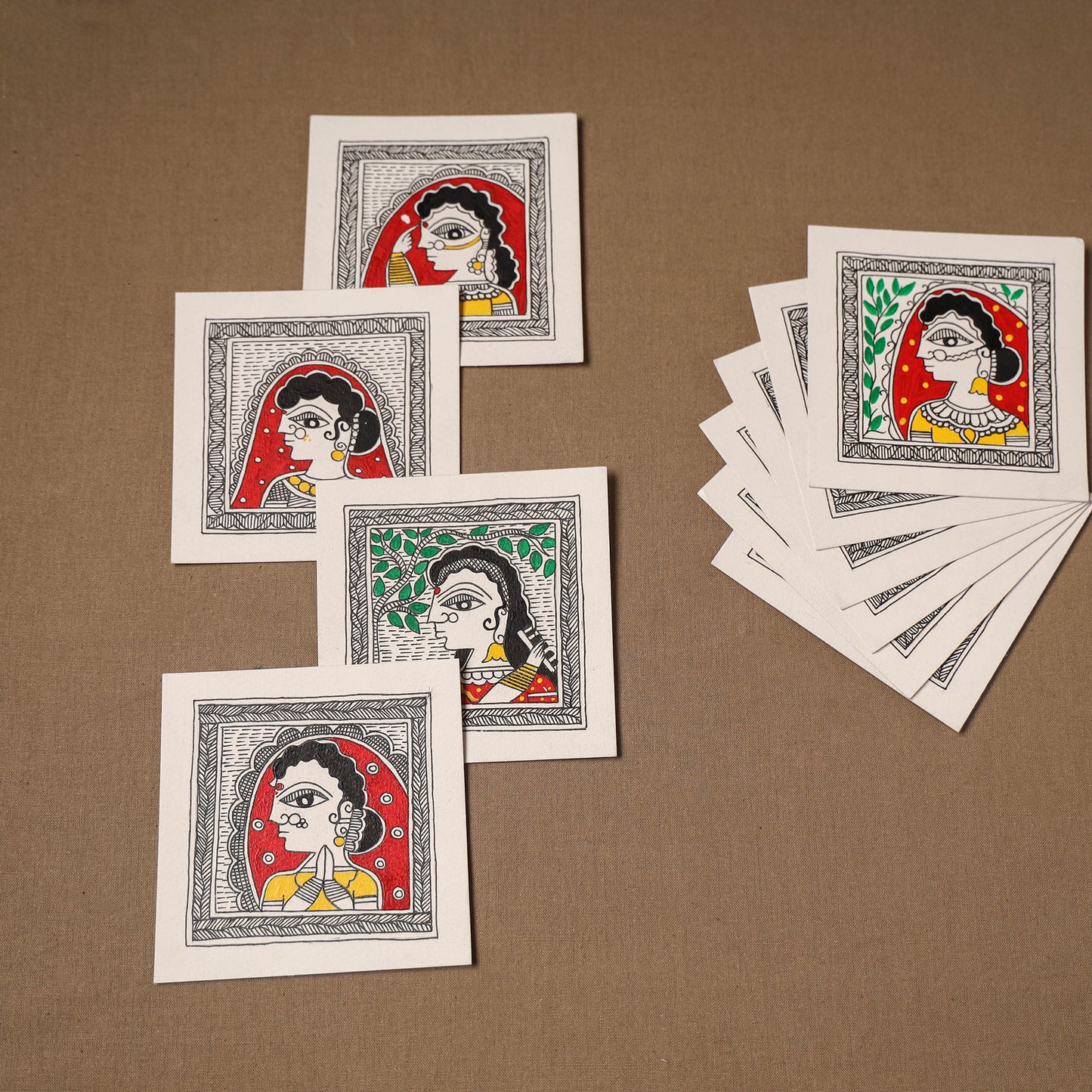 Madhubani Handpainted Wall Decor Cards (Set of 10) 02