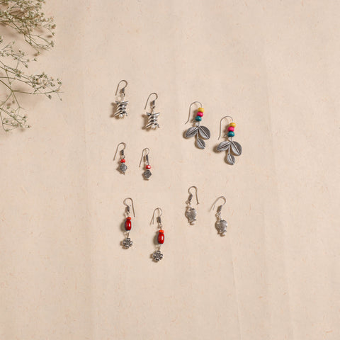 Multicolor - handmade german silver bead work earrings (set