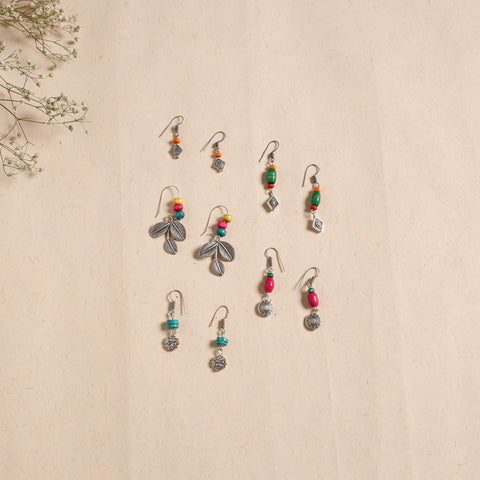 Multicolor - handmade german silver bead work earrings (set