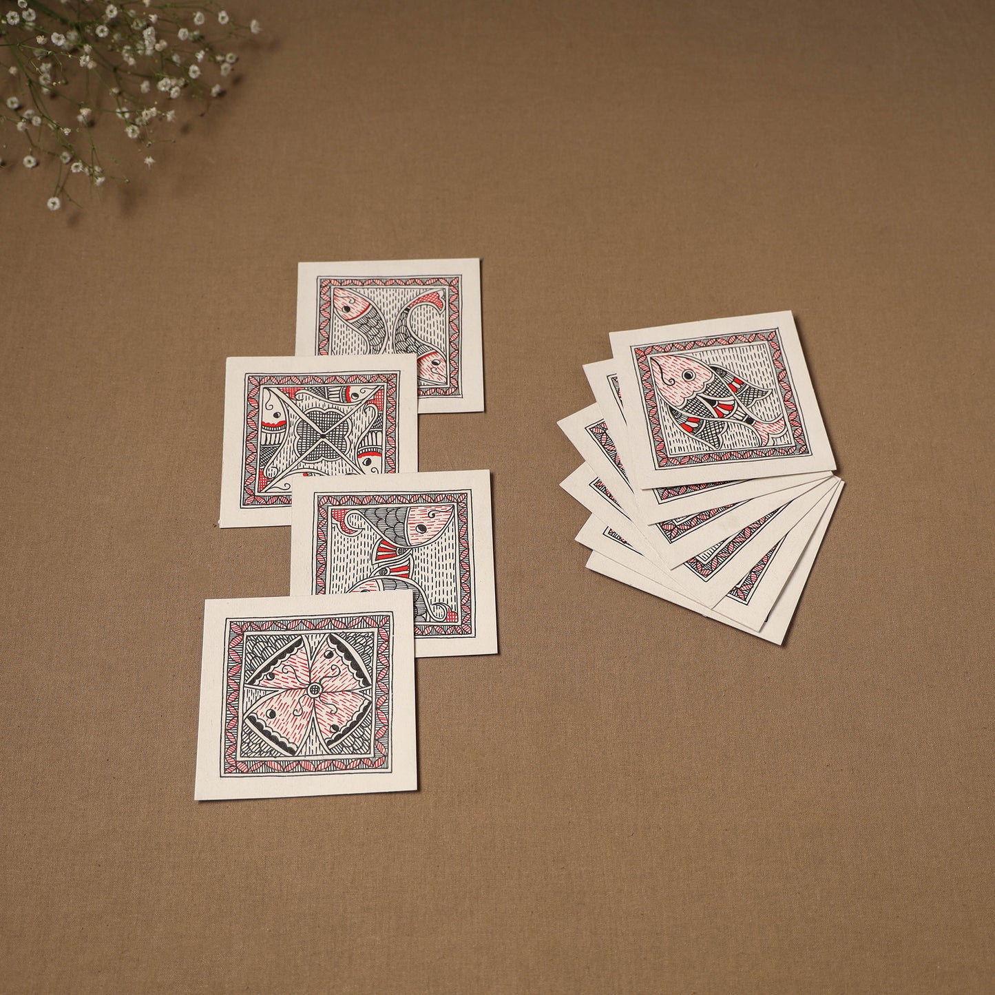 Multicolor - Madhubani Handpainted Wall Decor Cards (Set of 10) 04