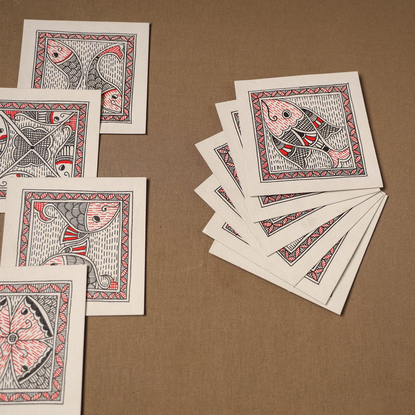 Multicolor - Madhubani Handpainted Wall Decor Cards (Set of 10) 04