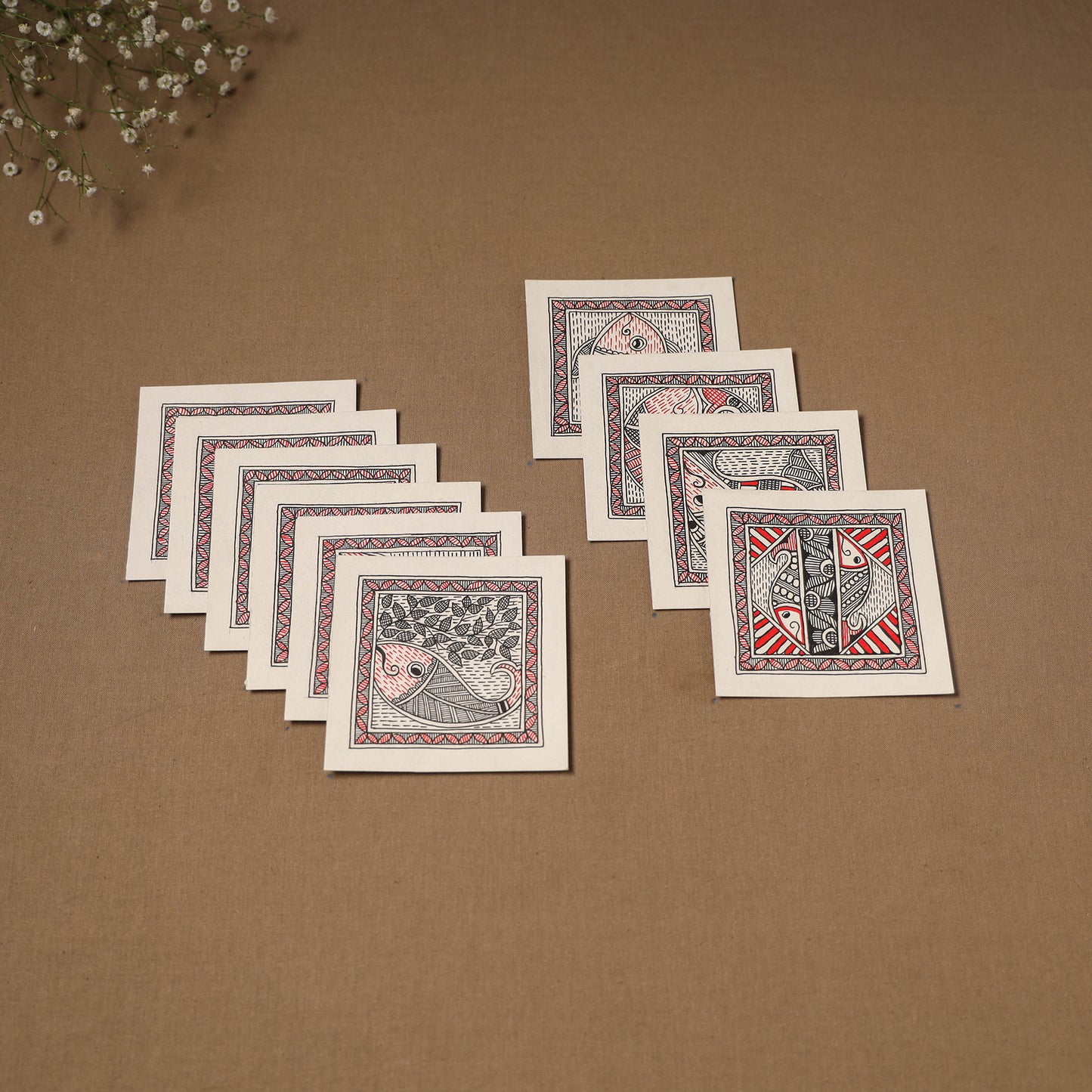 Multicolor - Madhubani Handpainted Wall Decor Cards (Set of 10) 04