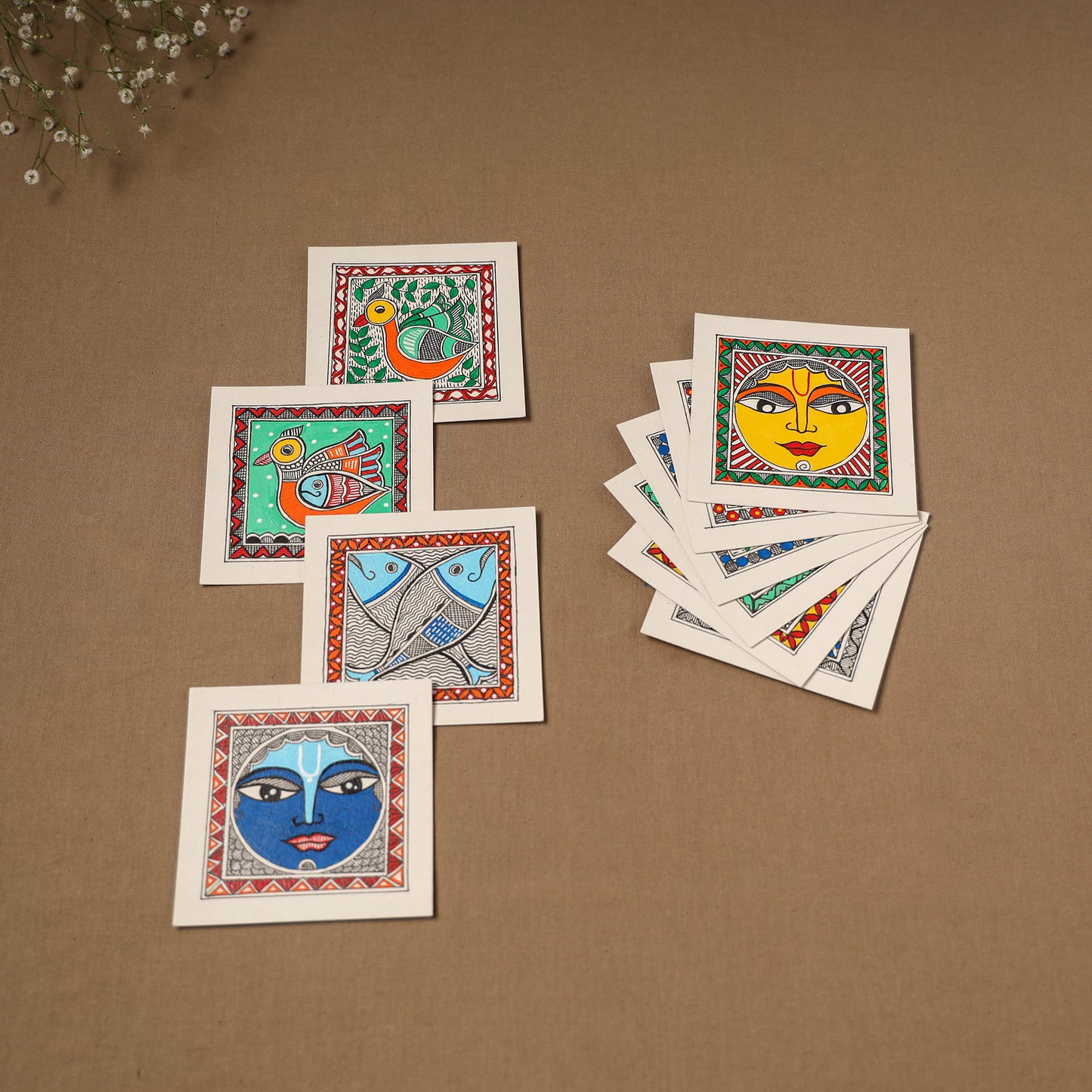 Multicolor - Madhubani Handpainted Wall Decor Cards (Set of 10) 05