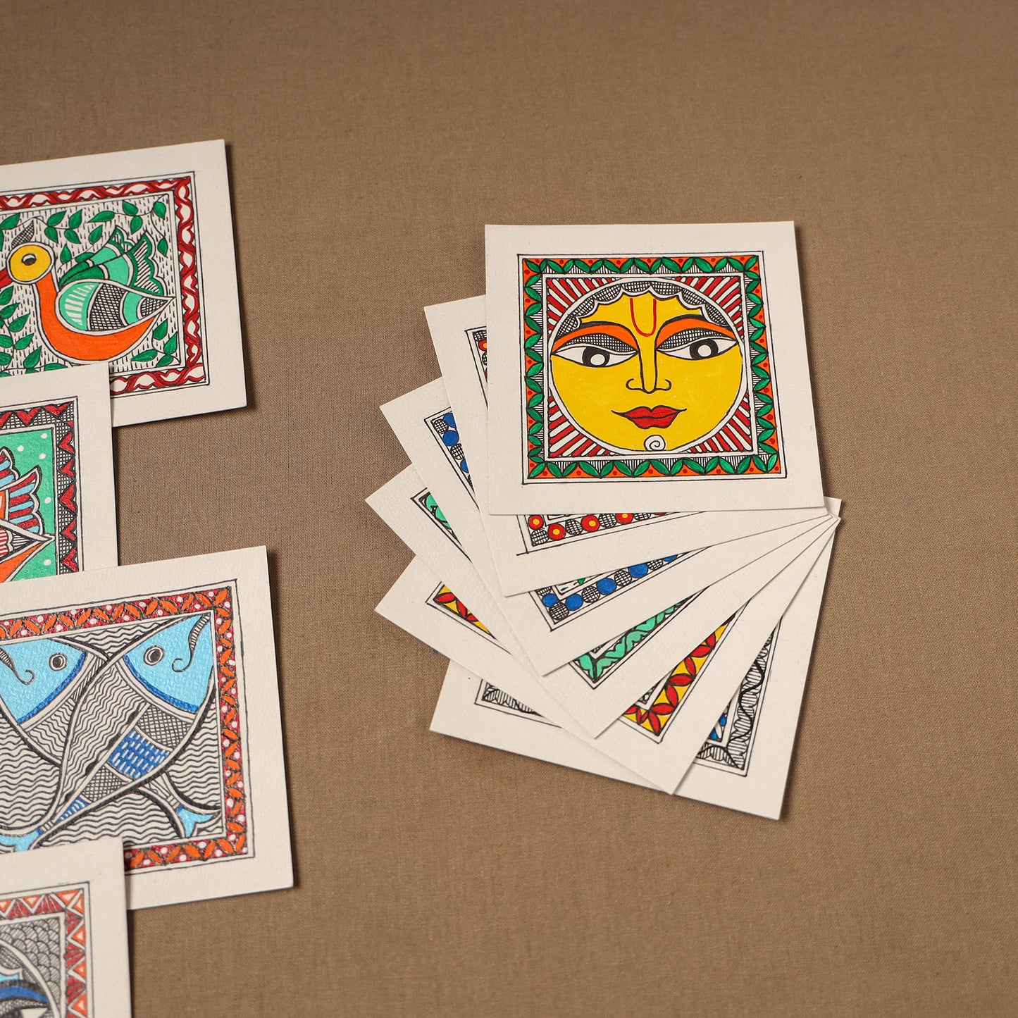 Multicolor - Madhubani Handpainted Wall Decor Cards (Set of 10) 05