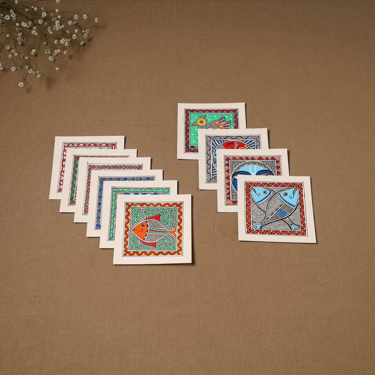 Multicolor - Madhubani Handpainted Wall Decor Cards (Set of 10) 05