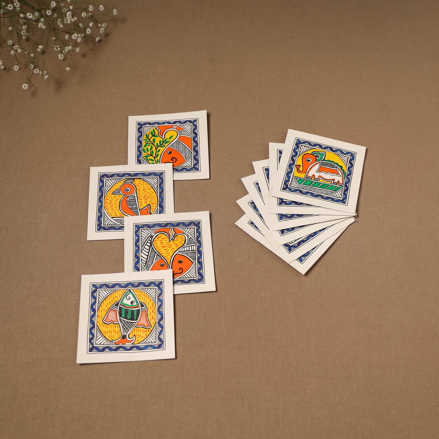 Multicolor - Madhubani Handpainted Wall Decor Cards (Set of 10) 06