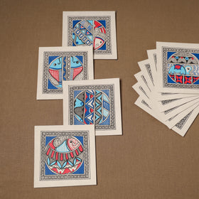 Multicolor - Blue - Madhubani Handpainted Wall Decor Cards (Set of 10) 07